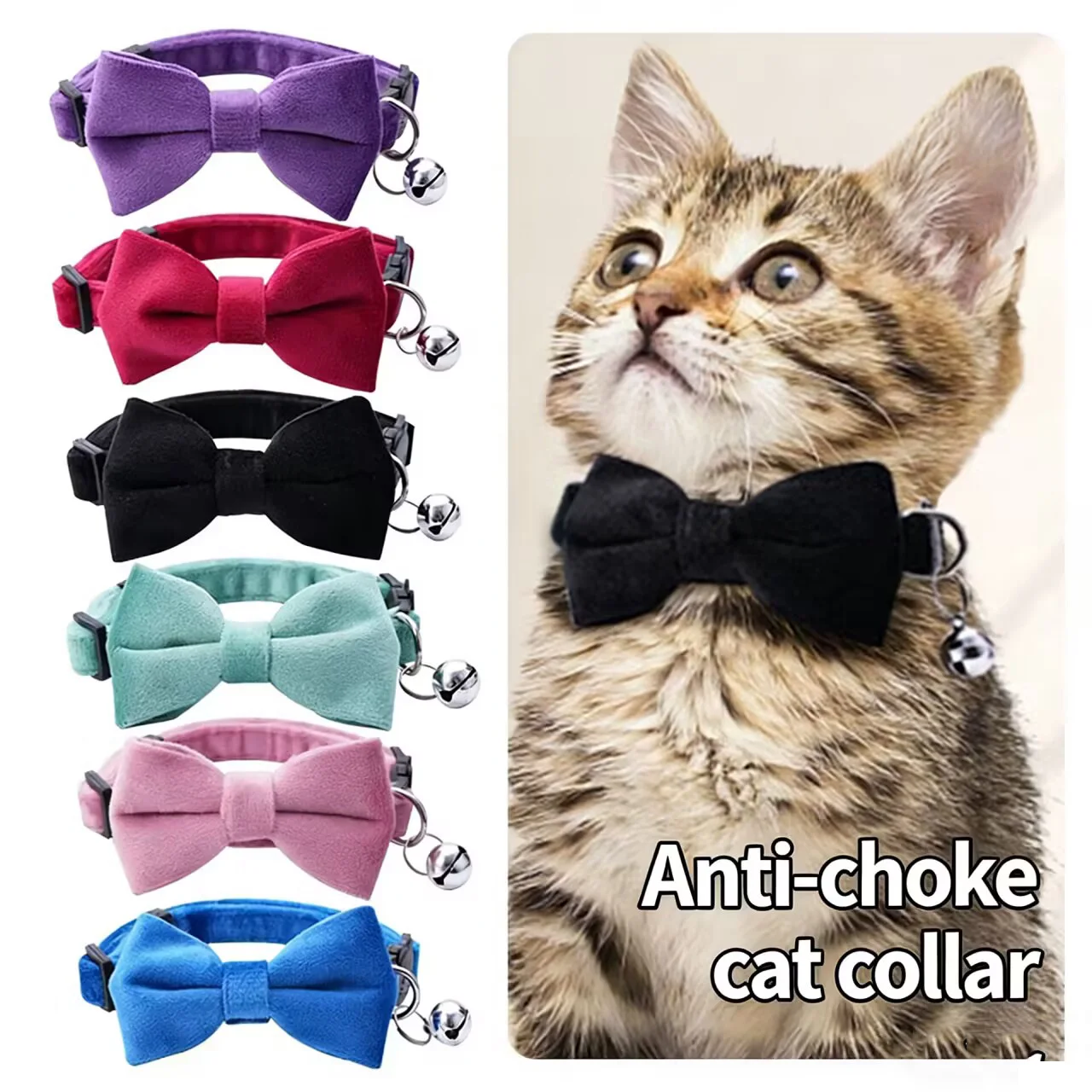 Pet Breakaway Cat Dog Collar Bow Tie and Bell Cute Adjustable with Sash Small Bell 1005011859151526