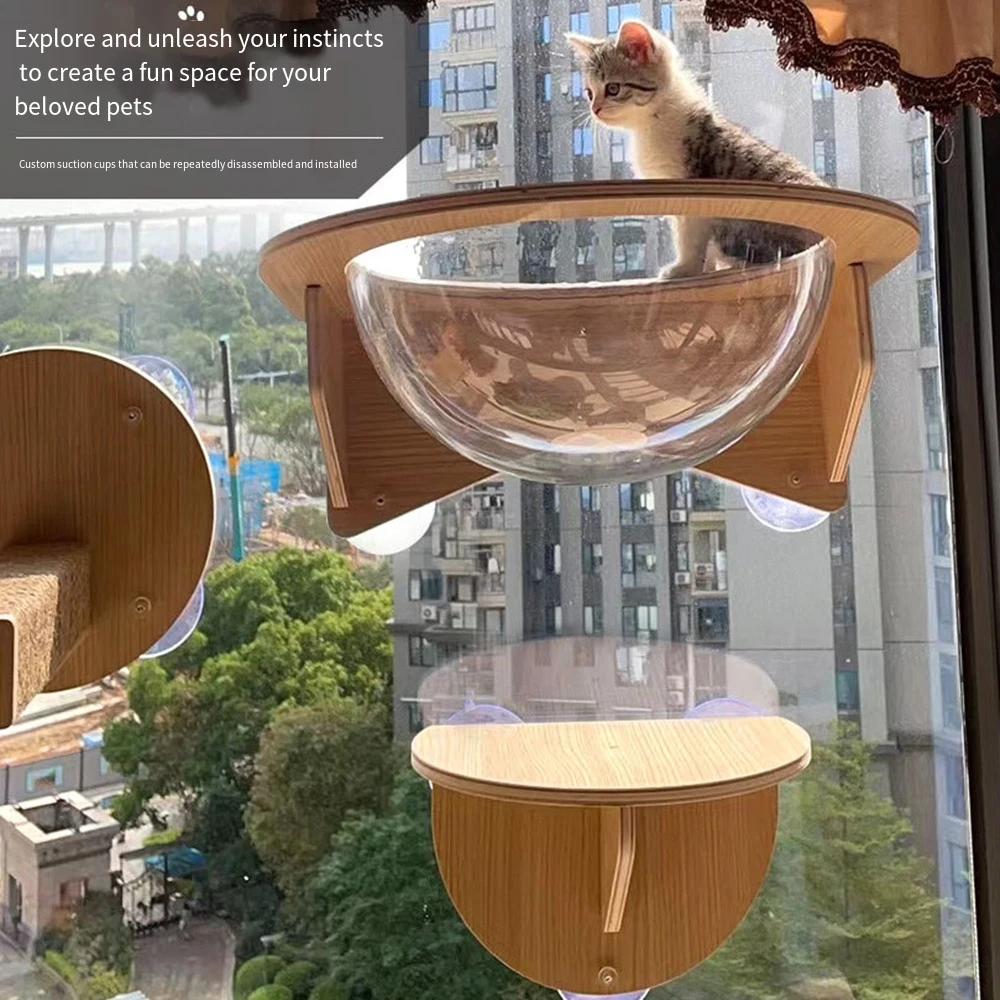 Cat Window Perch Set Cat Climbing Frame Solid Wood Window Seat with Strong Suction Cups 1005011861410764