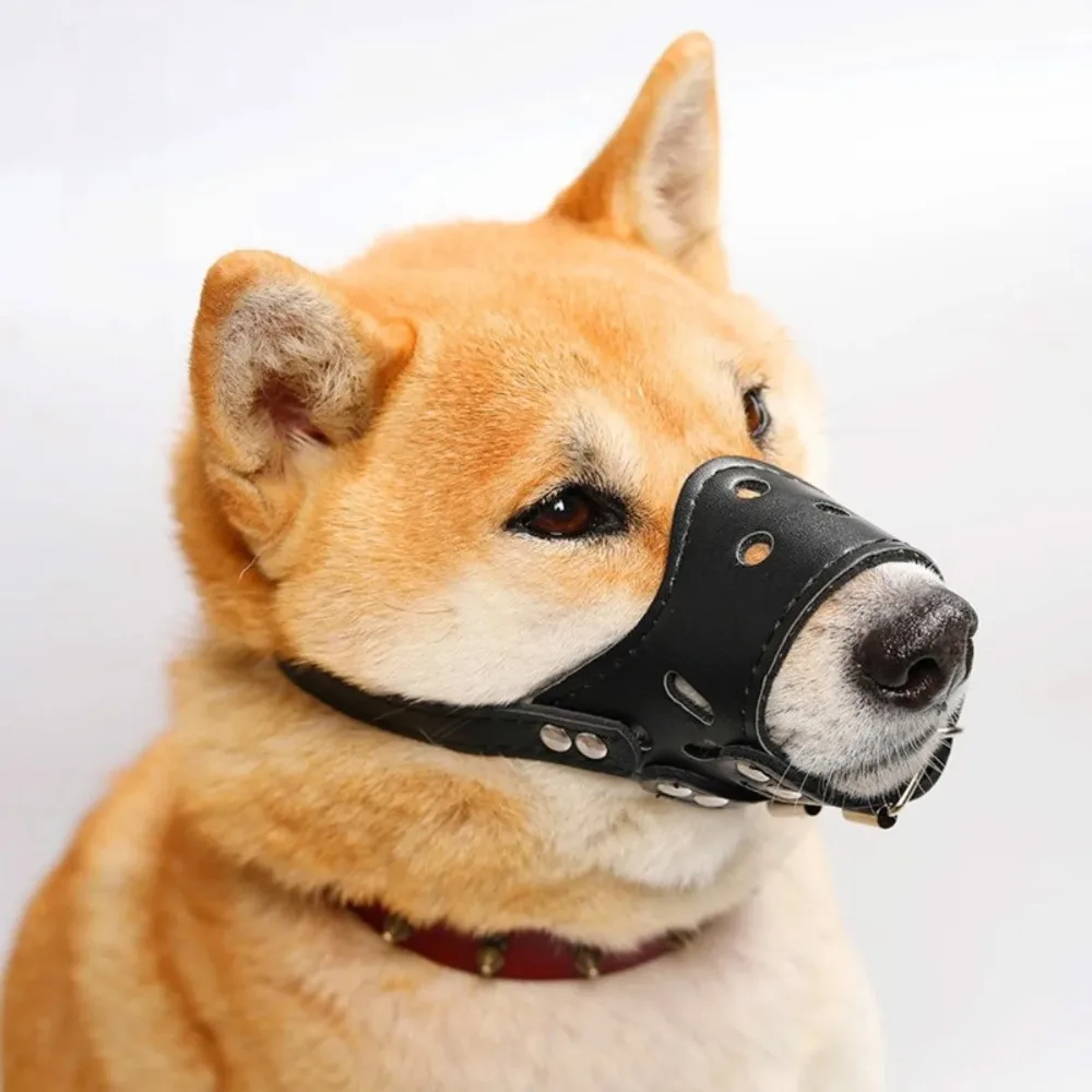 Adjustable Leather Pet Dog Muzzle Anti-Bark Anti-Bite Breathable Training Mask for Large Dogs (1PC) 1005011861461170