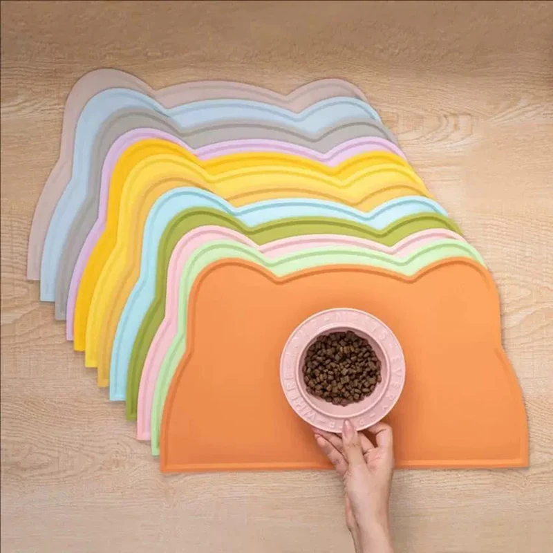 Cat and Dog Meal Mat, Pet Silicone Mat, Cat Head Type, Easy to Clean, Anti Overflow (1pc) 1005011870807004
