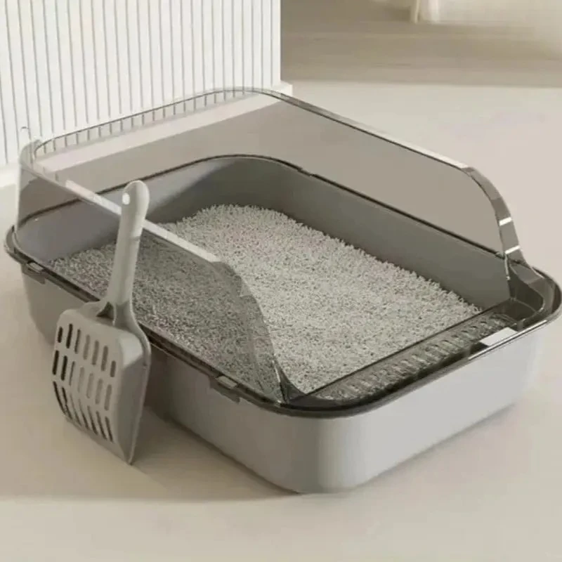 Semi-Enclosed Cat Litter Box Splashproof Kitten Toilet Tray Pet Cleaning Basin with High Sides 1005011870985404