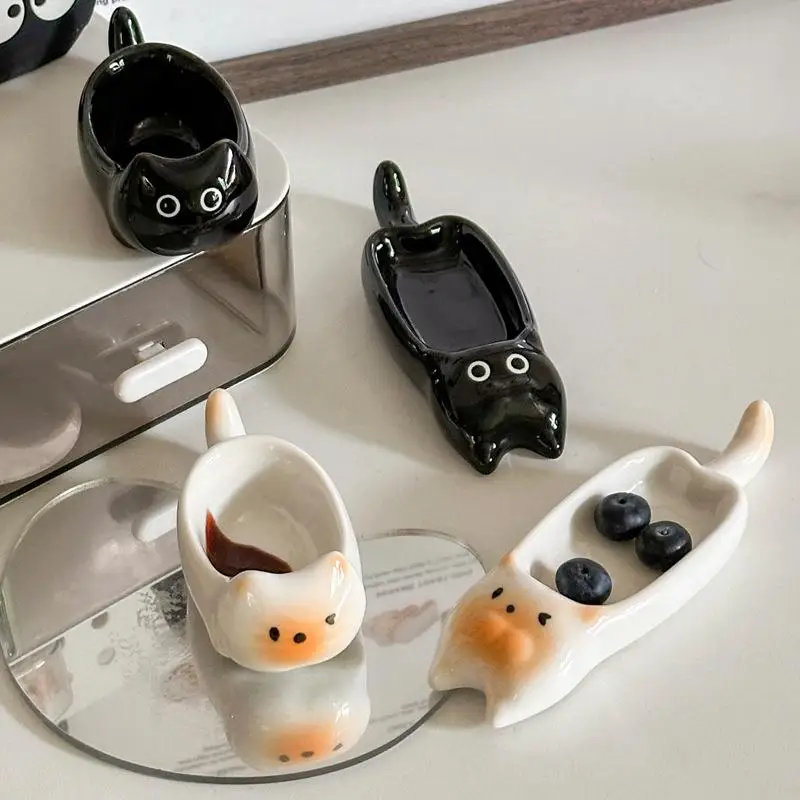 Ceramic Cat-Shaped Mini Dipping Plate Side Dish Small Bowl Home Diningware Kitchen Table Decorative 1005011888602907
