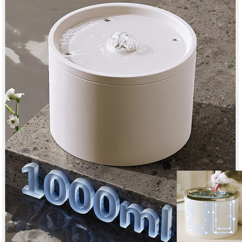 Ceramic Pet Cat Automatic Water Fountain Filter Dispenser for Dog Flowing Silent Circulation (1L) 1005011913446825