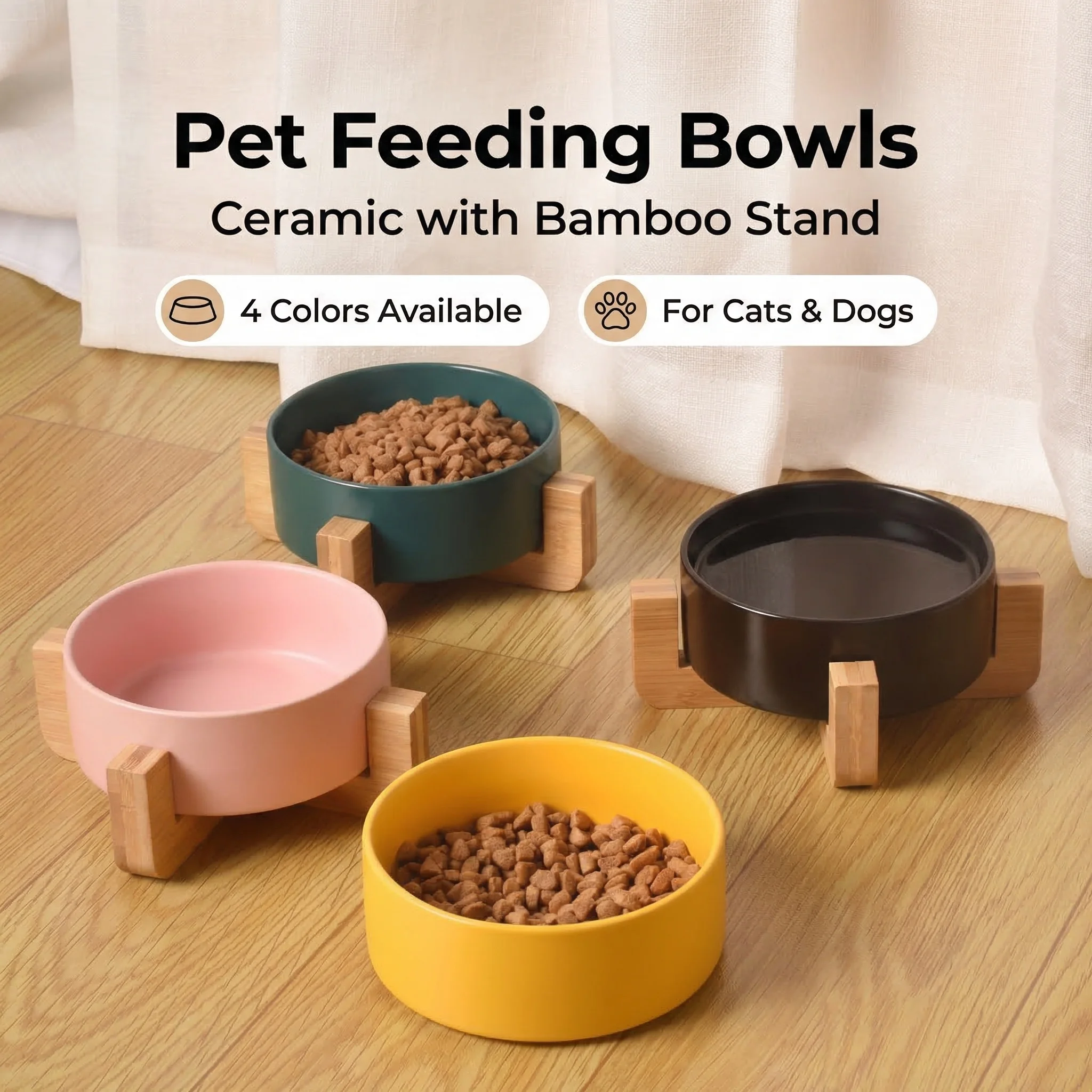 Cat Bowl 400ml/13.5oz Feeder Ceramic Catbowl Dog Raised Food Feeding Dish with Tray Pet 8 Colors (1PC) 1005011917978300