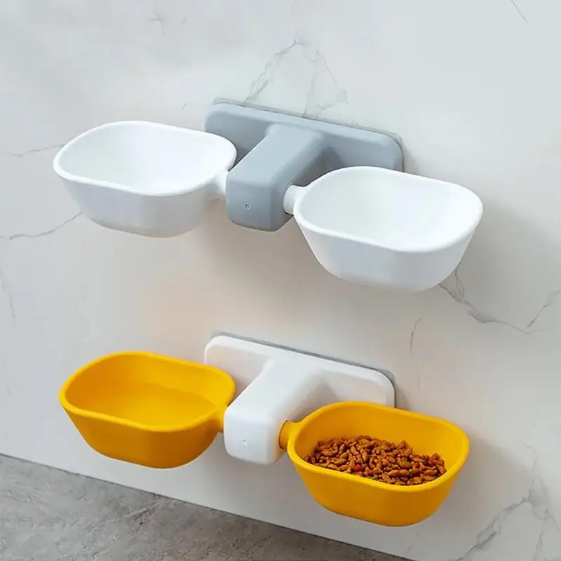 Wall Mounted Cat Bowl Pet Feeding Double Bowls Dog Hanging Water Adjustable Height Food Basin 1005011924444025