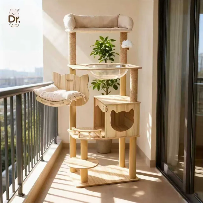 Large Wooden Cat Tree Condo Multi Level Tower Scratching Post Space Saving Indoor Capsule House 1005011924908840