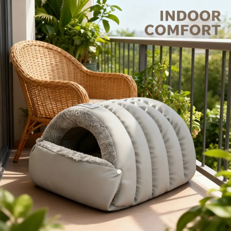Windproof Warm Cat Bed Semi-Enclosed Winter Dog with Leather Trim Cozy Small Animal Nest for Cold 1005011942483538