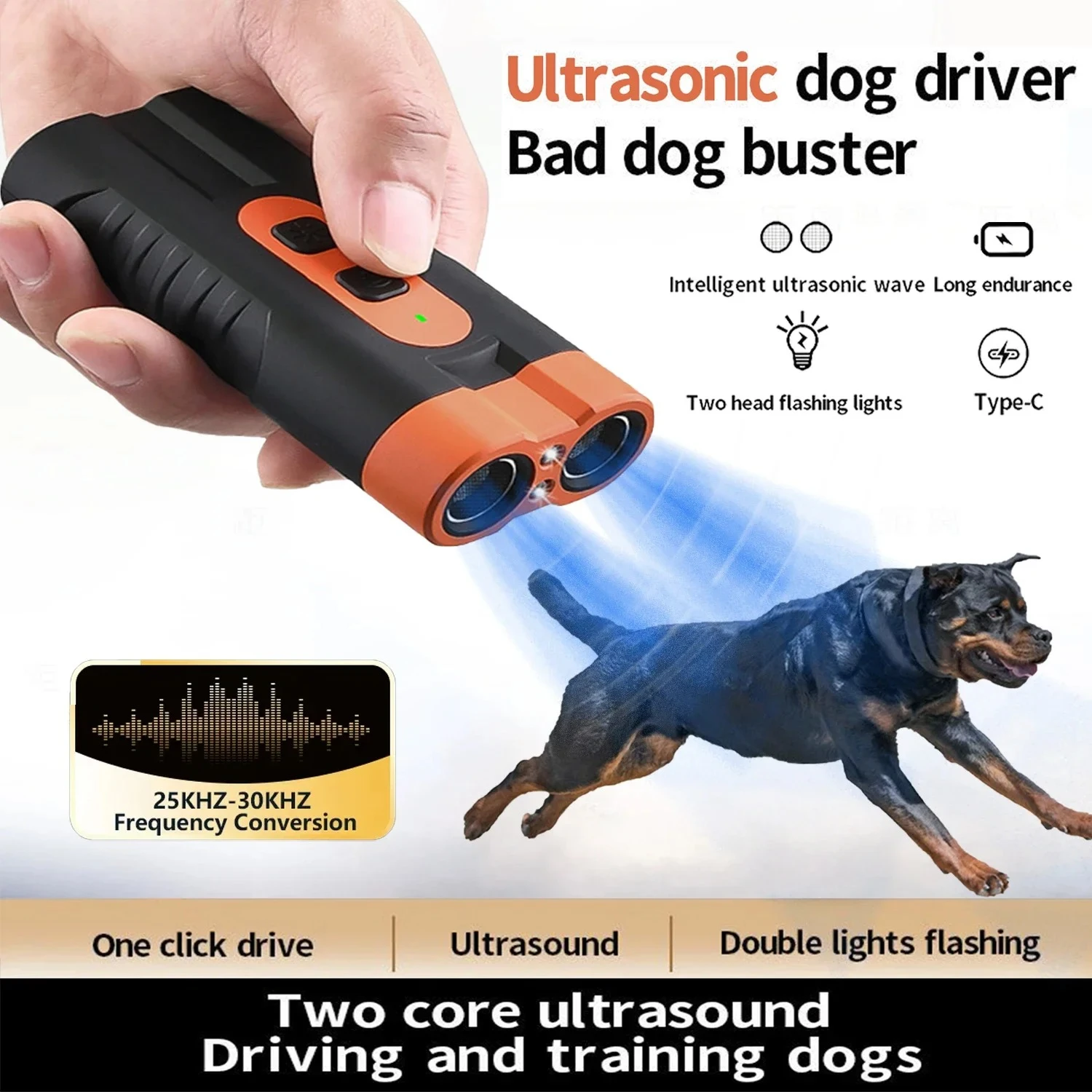 Dual Head Ultrasonic Dog Repeller Anti Bark USB Rechargeable High-Power Dog Training Device 1005011951068977