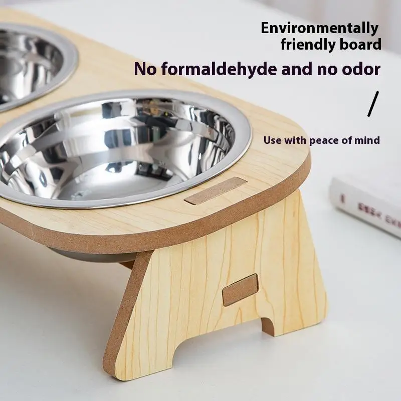 Cat and Dog Feeding Bowls Anti-Tip Bowls Stainless Steel Pet Bowls with Wooden Supports Neck 1005011960410966