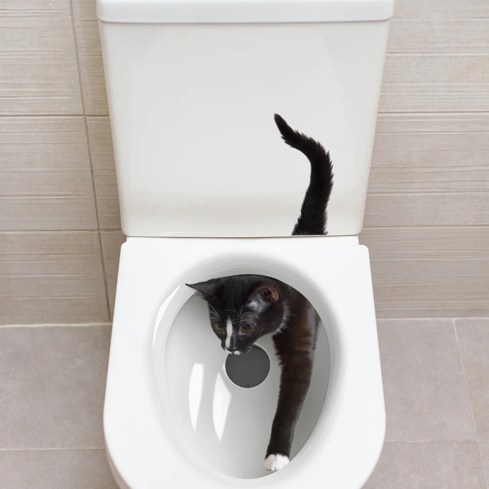 Creative Funny Cat Toilet Stickers Bathroom Decoration Wall Stickers Self-Adhesive Bathroom (1PC) 1005011975411535