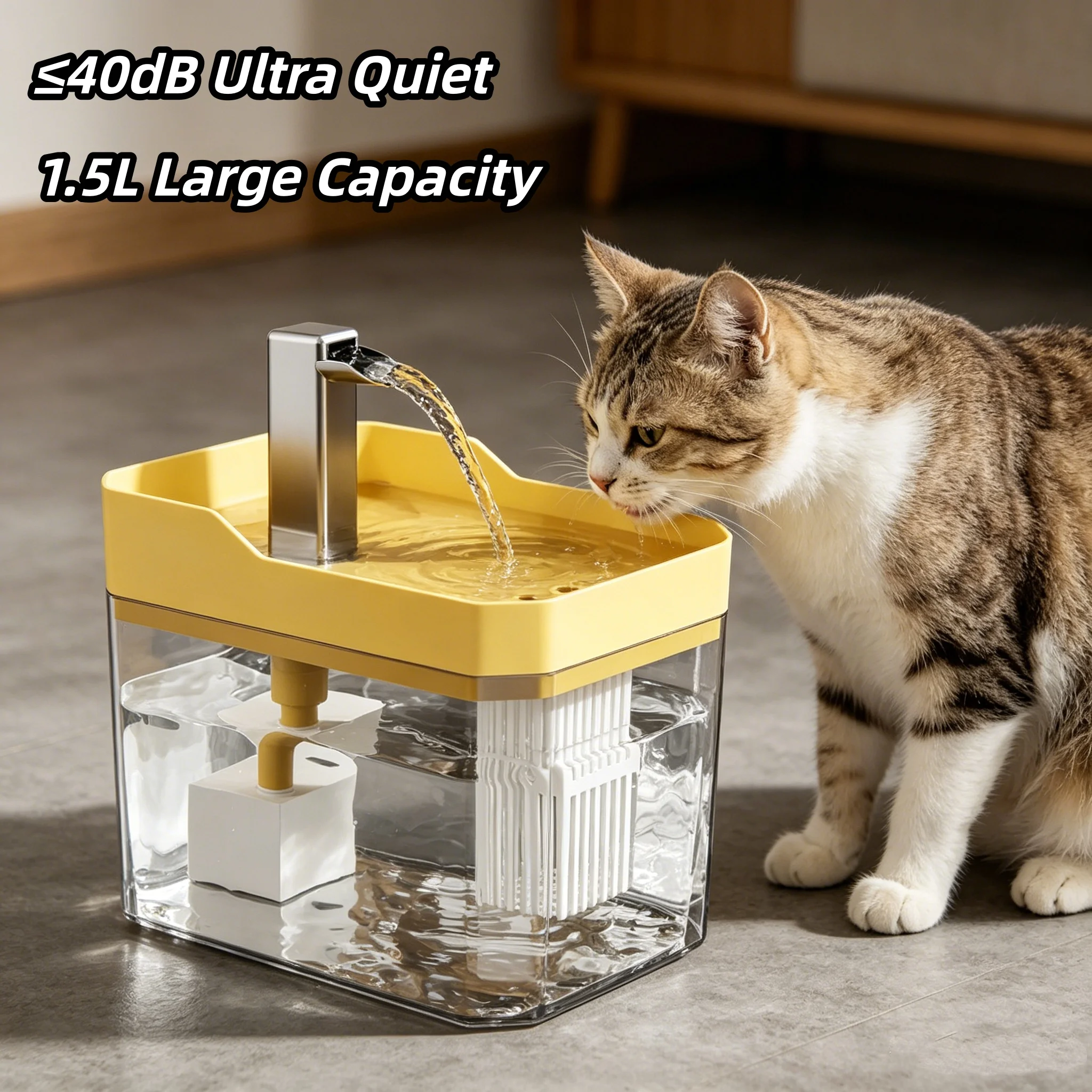 Cat Water Fountain 1.5L Transparent Pet Dispenser Ultra Quiet Circulating Filter Auto Power Off 1005011976598831