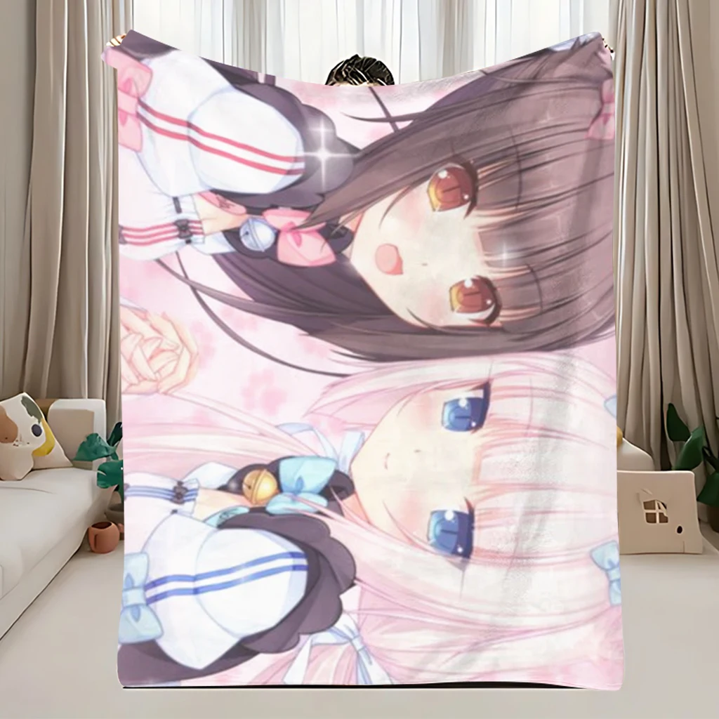 Nekopara Chocola & Vanilla Throw Blanket, Kawaii Cat Maid Anime Flannel Blanket (1pc) 1005011978542018