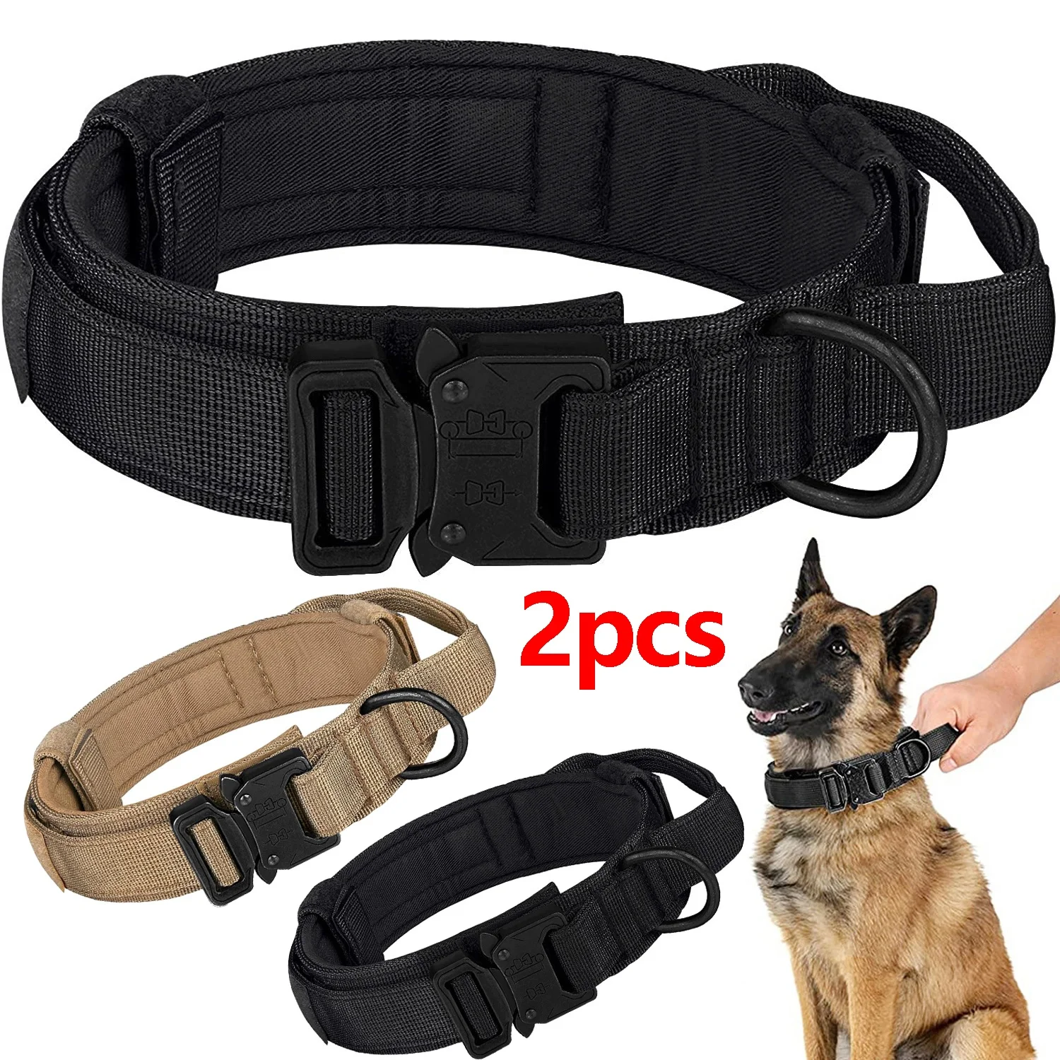 Tactical Dog Collar Adjustable Military Nylon with Control Handle Heavy Duty Metal 1005011981916931