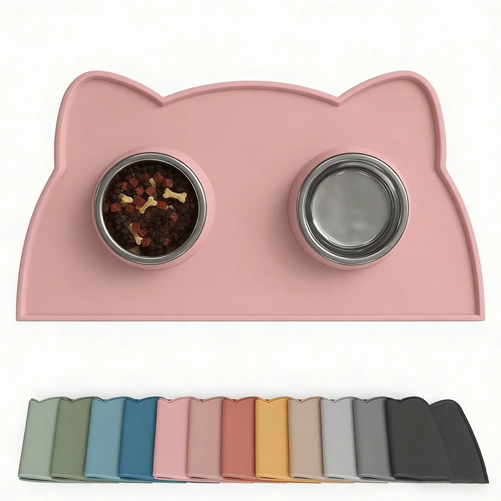 Pet Feeding Mat for Dogs & Cats, Thin Silicone Waterproof Cat Food Mat Bowl with Raised Edge 1005011998062746