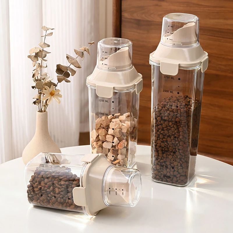 2.5L 3L Measuring Cup Food Store Container Dog Cat Pail Plastic Tank with Moisture-Proof Sealed (2L) 1005012002502302