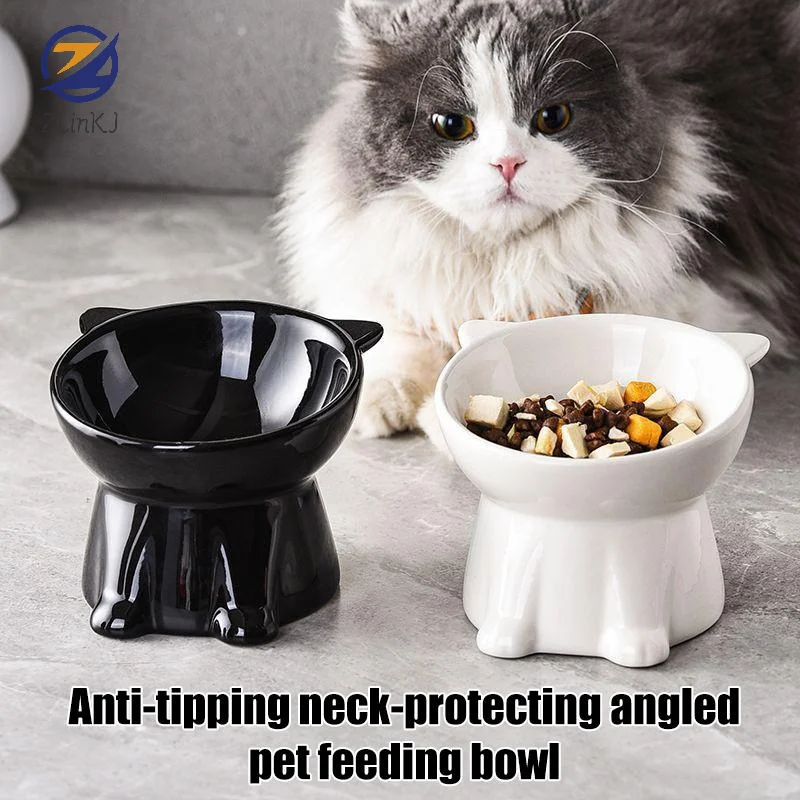 Anti-Tipping Neck-Protecting Pet Cat Food and Water Bowl, Tall-Legged Slanted 1005012003719561