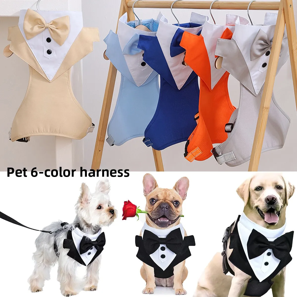 Dog Tuxedo Harness Suit Set with Leash Attachment Adjustable Breathable Bow Tie &Collar Small 1005012004438993