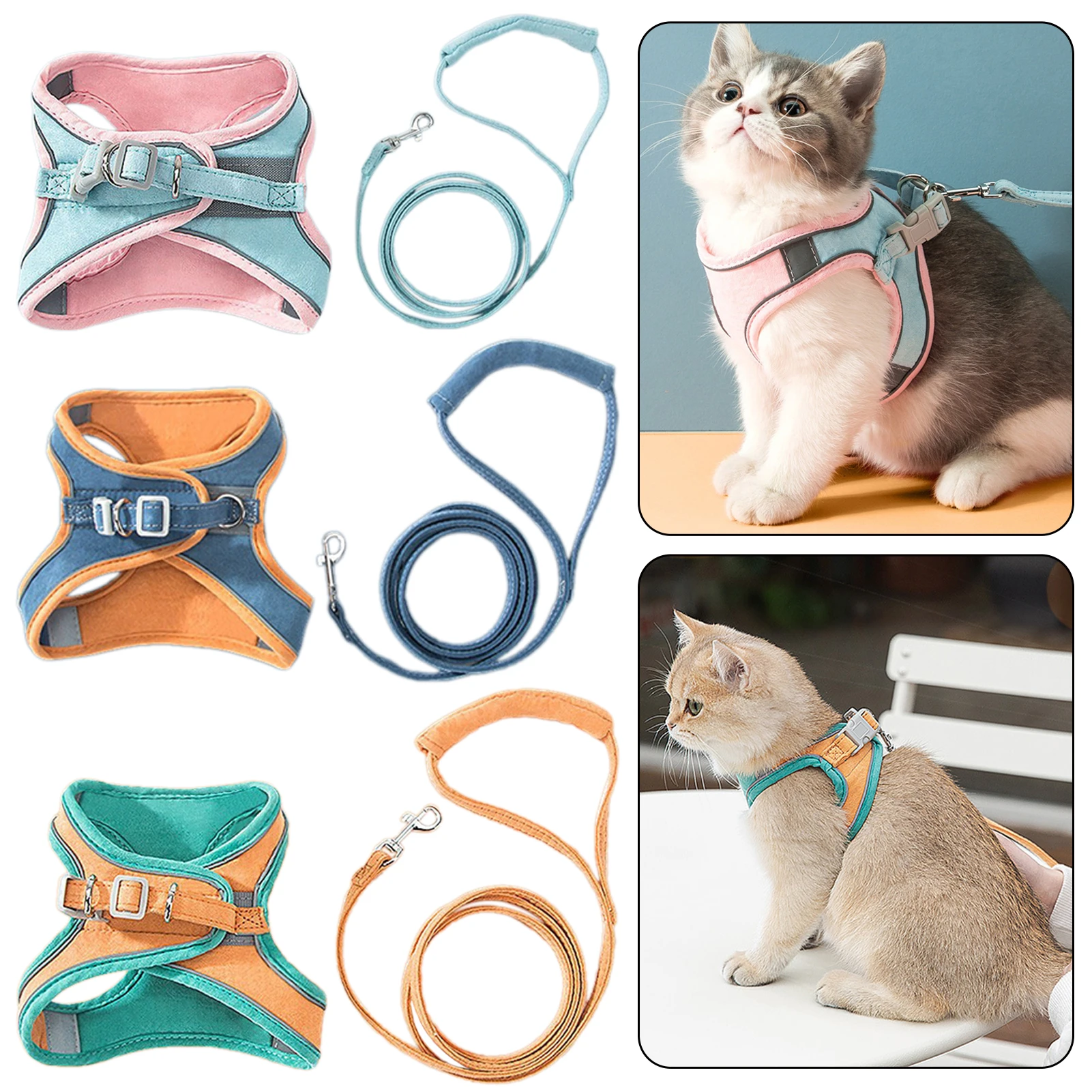 Cat Dog Harness Leash Reflective Pet Vest with Anti-Escape Design Soft Leads for Outdoor Walking 1005012004824743