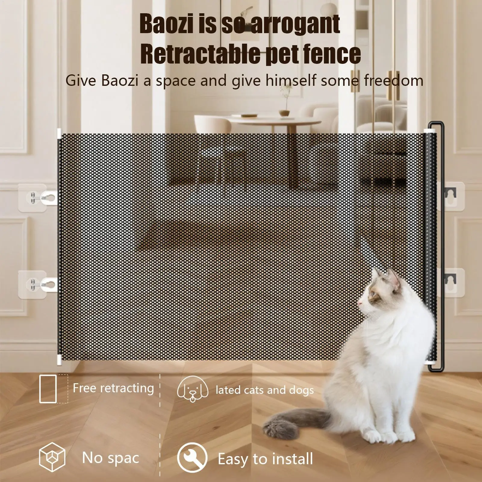 Dog Gate Retractable Cat Safety Barrier Indoor Retractable Stair Barrier No Drilling Required 1005012008735612