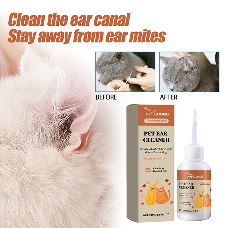 50ml Pet Ear Drops Cats & Dogs Remove Ear Mites Inhibit Bacteria Clean Ears (1Pc) 1005012018628048
