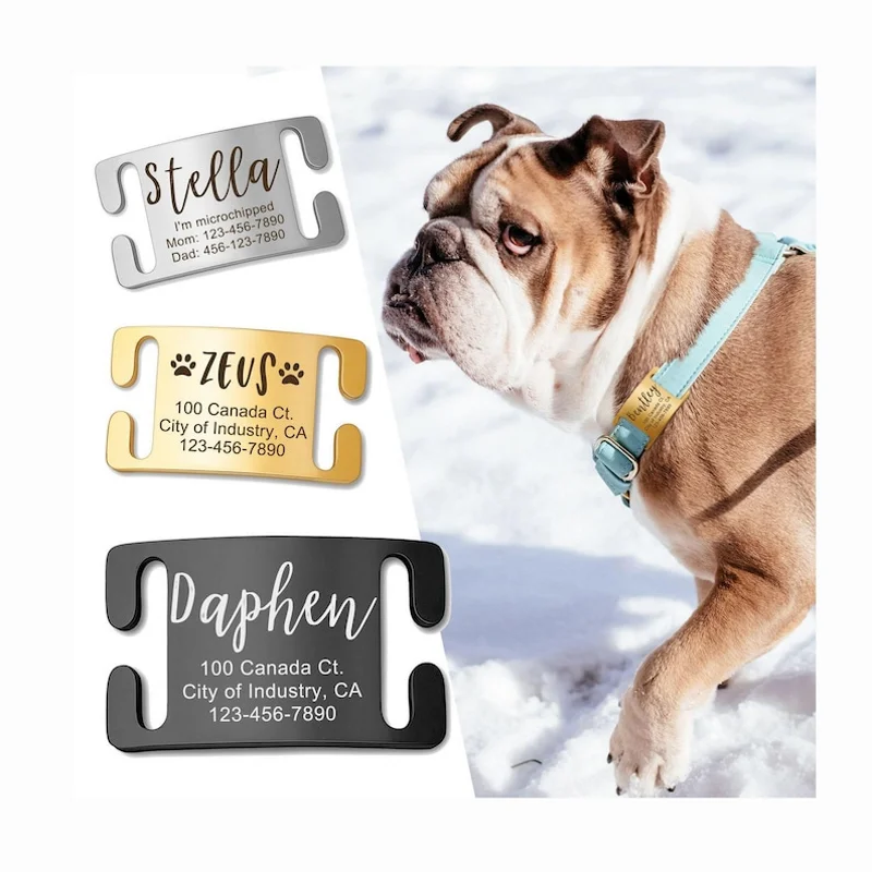Personalised Silent Slide-In Dog Tag, Engraved Pet ID Tag, Dog Tag, Silent Dog Name Tag 1005012021734112