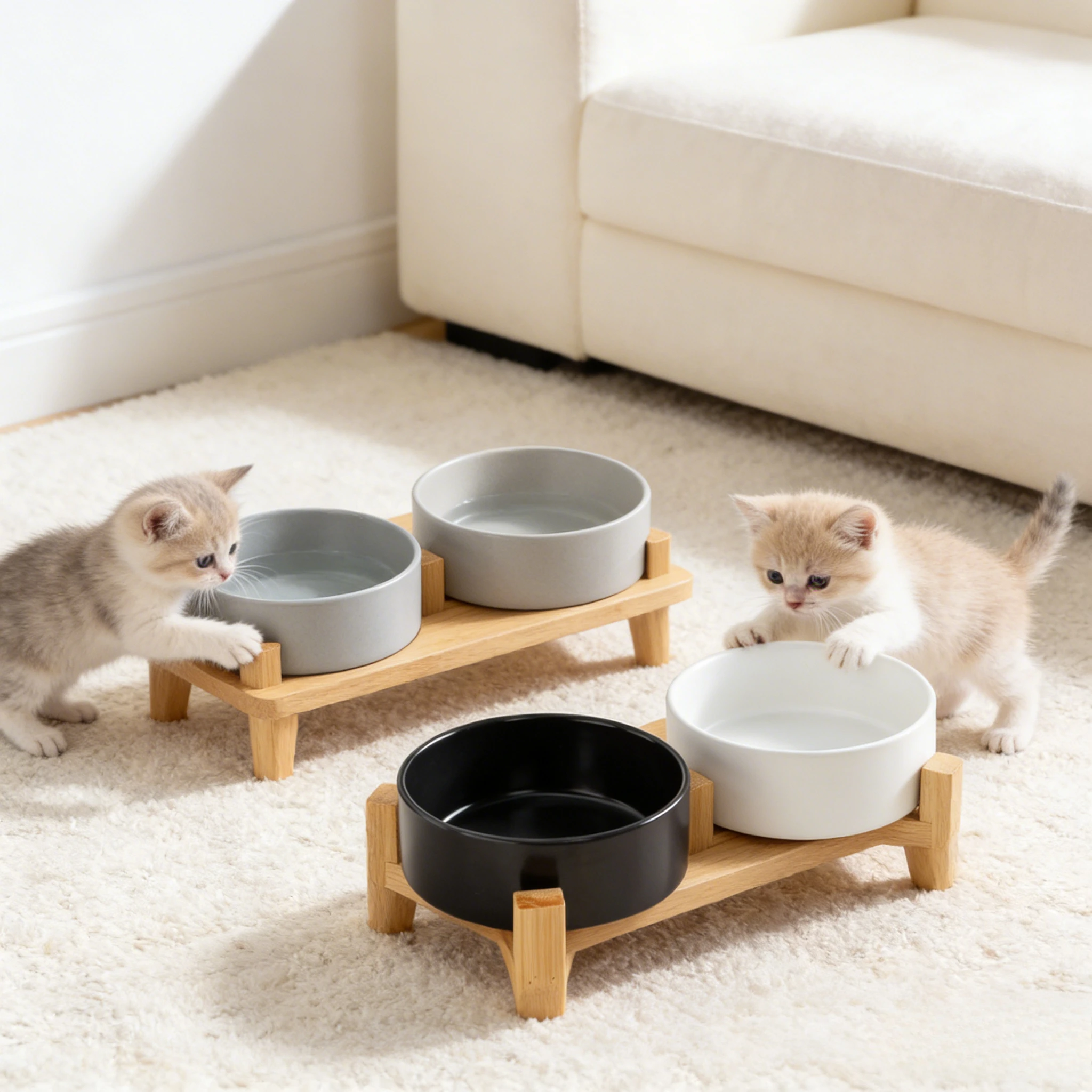 Double Pet Bowl Elevated Food Water Feeder for Cats and Dogs Neck Protection Simple Style Pet 1005012026561546