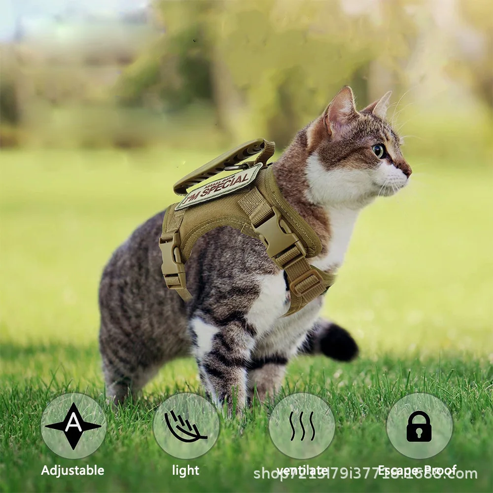 Tactical Cat Harness Reflective Pet Vest with Handle Adjustable Outdoor Walking Training Cat (1PC) 1005012028607495