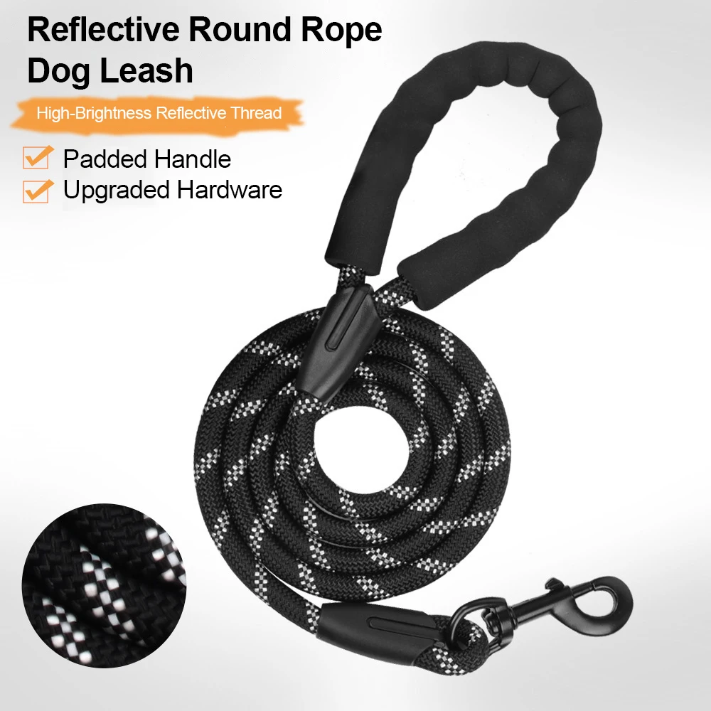 Reflective Dog Leash Nylon Anti-Pull Padded Handle Tear-Resistant Rope Medium Large (1.5m) 1005012029943109