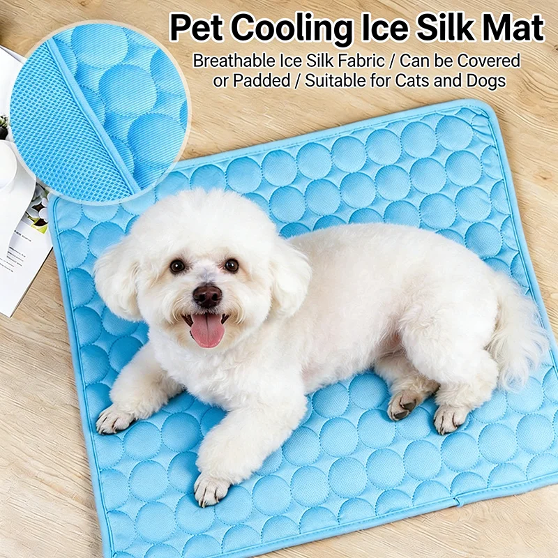 Summer Ice Silk Pet Cooling Mat Breathable Cool Dog Cat Bed Anti Bite Heat Relief Non Slip Washable 1005012031114492