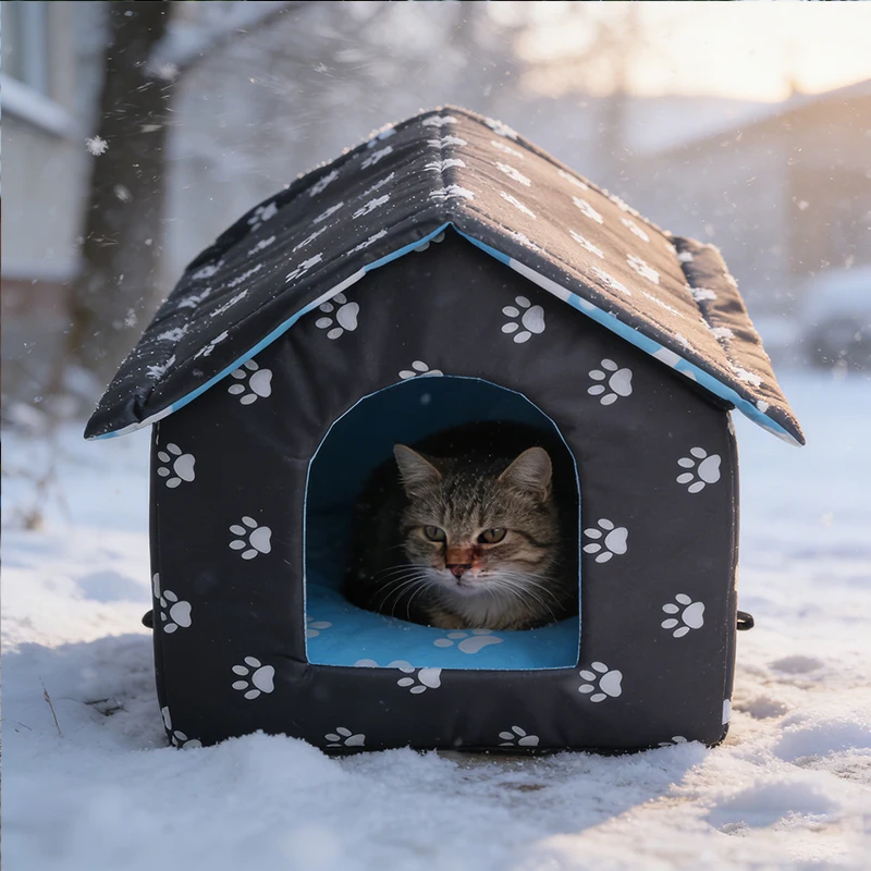 Cat House for Outdoor Winterproof Waterproof and Warm Foldable Pet Shelter Cats with Removable 1005012035985183