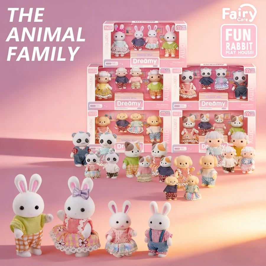Dollhouse Forest Family Doll Rabbit Dog Minitature Doll Furniture Set with Box Pretend Play 1005012046652132