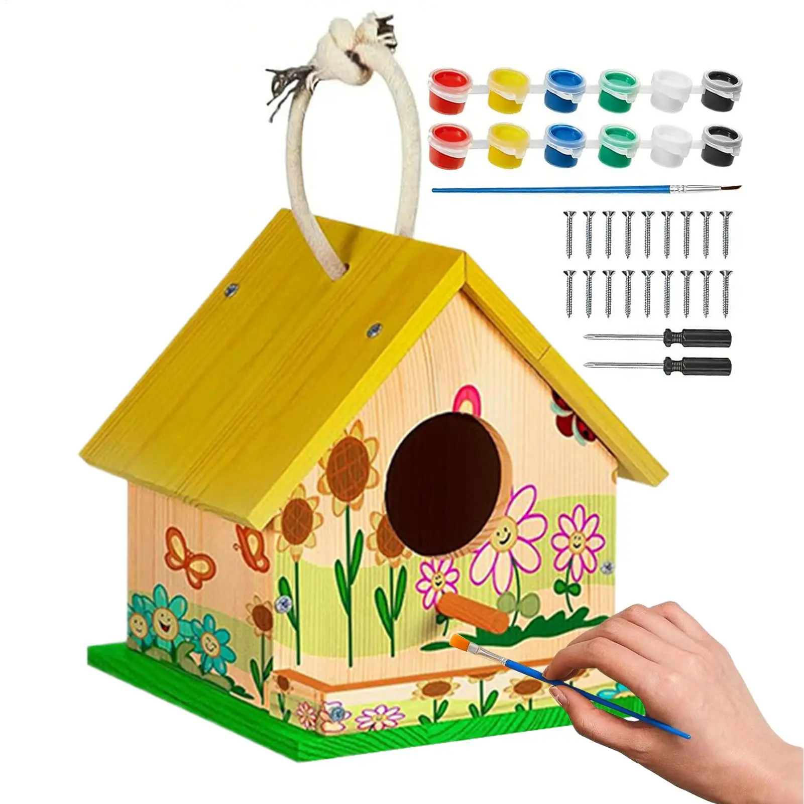 Bird House Kits Wooden DIY Birdhouse Kit Outdoor Freestyle Painting Arts & Crafts Projects 1005012049171006