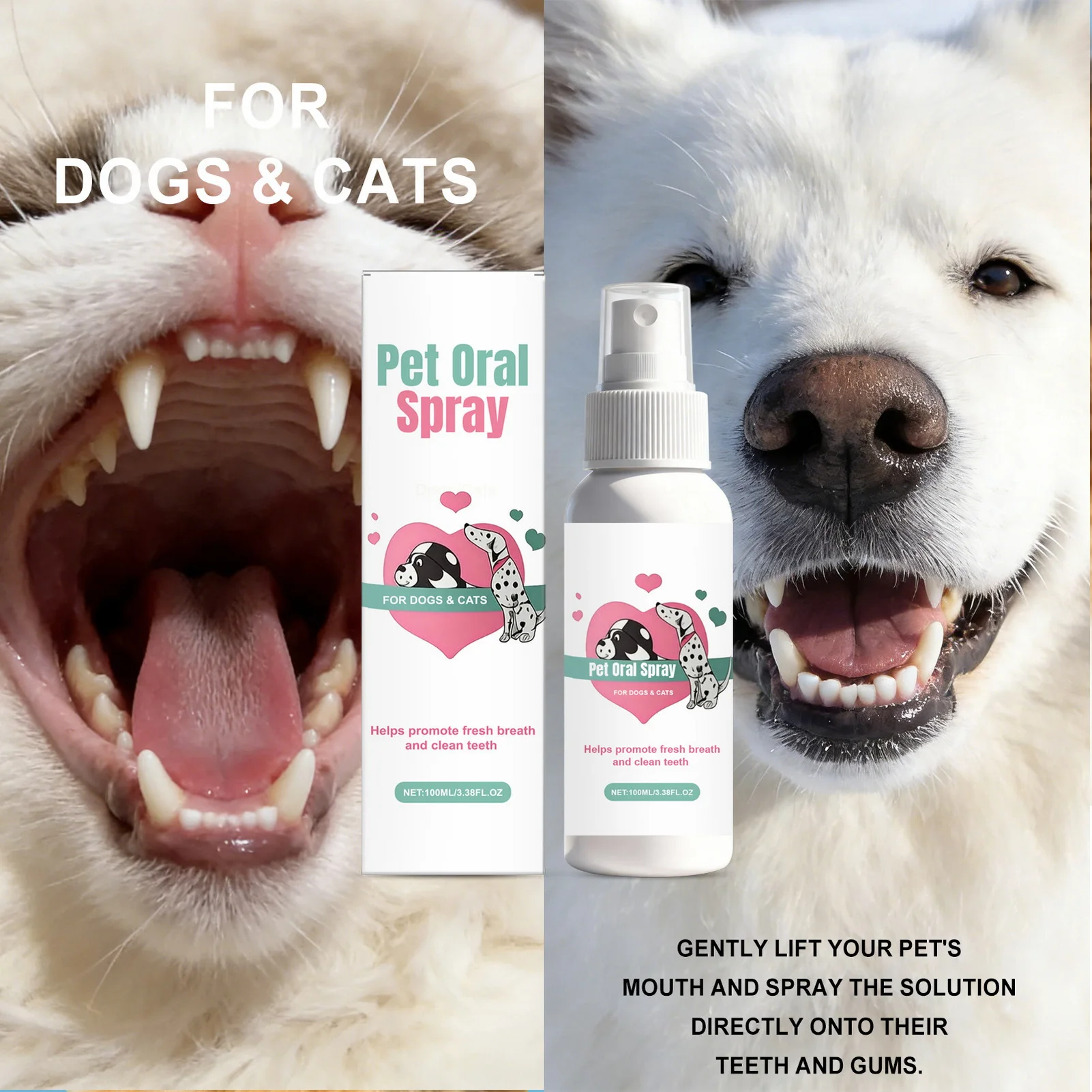 Pet Oral Spray for Cats and Dogs, Plaque Control Fresh Breath Teeth Cleaning Dental Care 1005012049473603