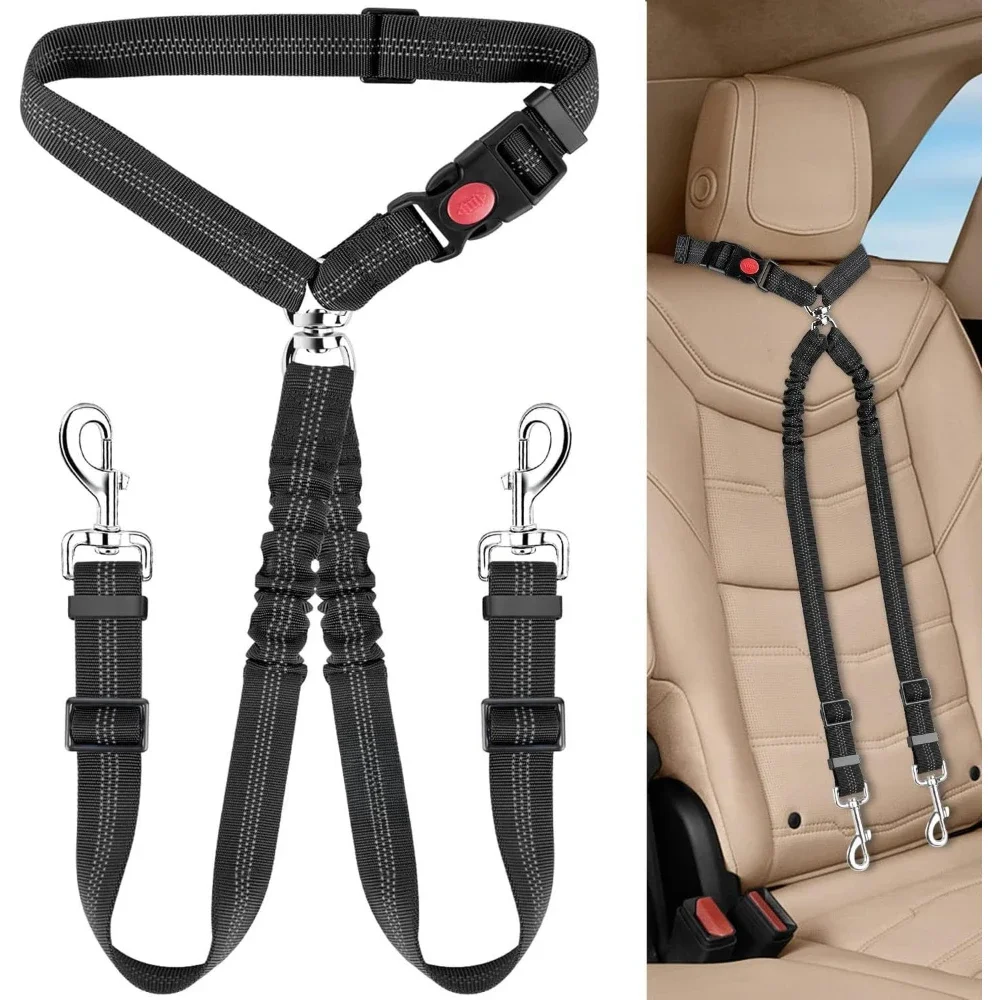 Pet Dog Seat Belt Adjustable Stretch Two Lead Cat Car Fixed Chain Buffer Traction Safety Rope (1Pcs) 1005012059598912