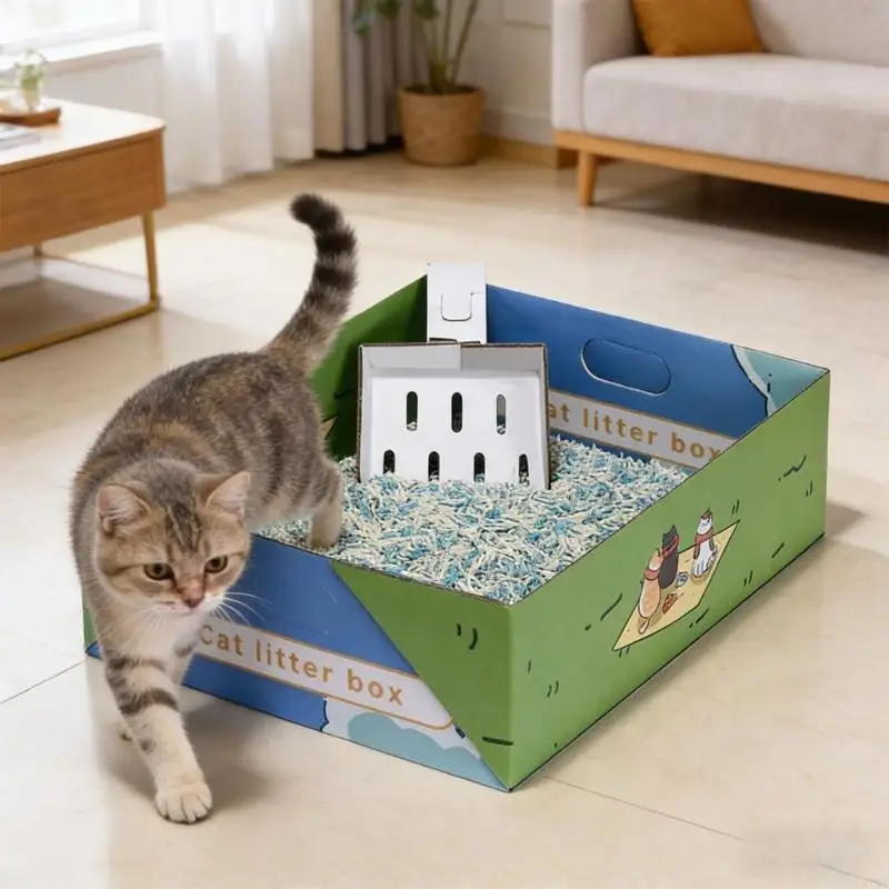 Foldable Paper Cats Litter Box Waterproof Light Weight Portable Kitten Litter Container for Indoor 1005012060226894