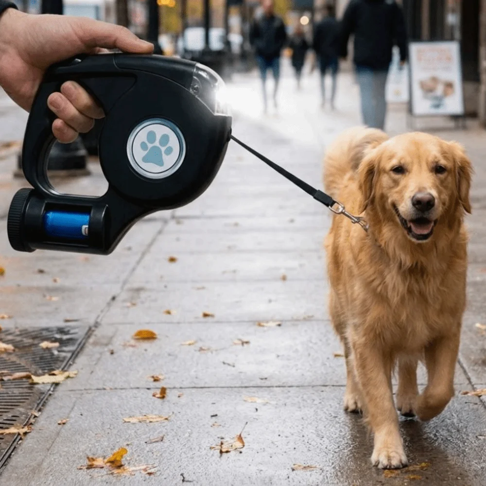 Plastic Automatic Retractable Dog Leash with Garbage Bag Extendable LED Anti-Slip Handle 1005012061618159