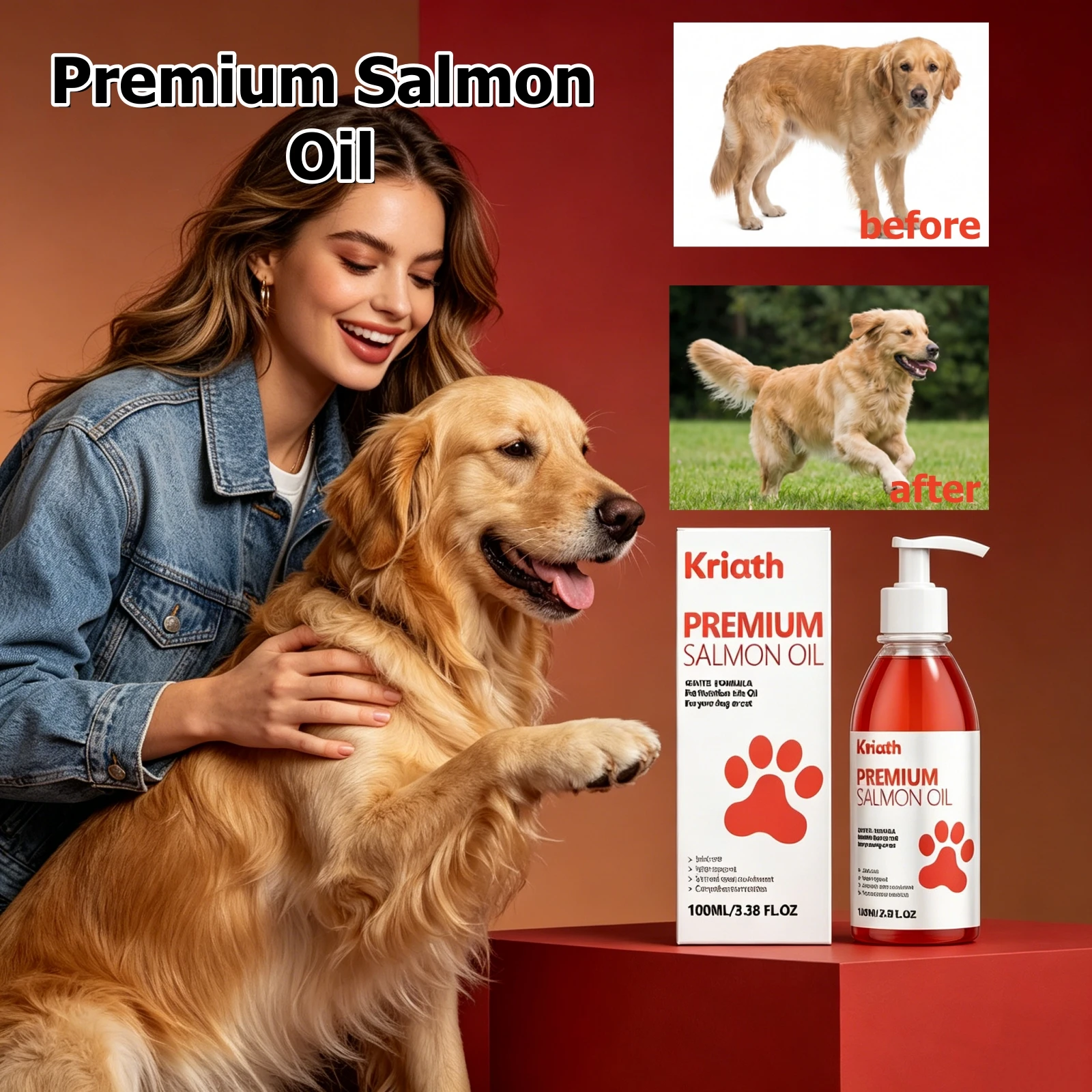 Premium Salmon Fish Oil for Pets Omega 3 Shiny Fur Immune Support Pets Coat Heart Health Dog Cat 1005012064985045