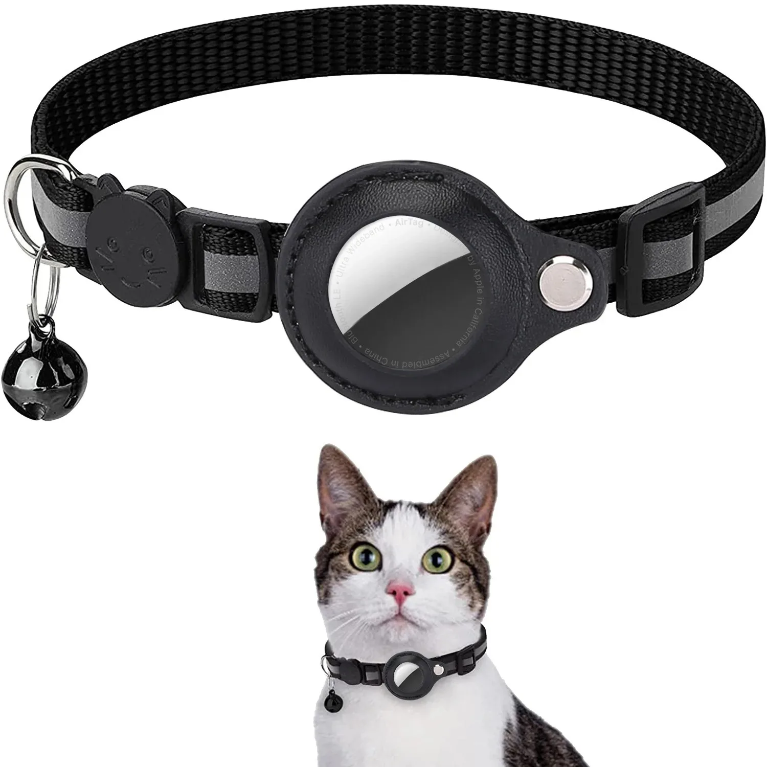 Airtag Cat Collar Reflective Nylon with Bell Breakaway Safety Buckle GPS Tracker Holder for Kitten 1005012068777480