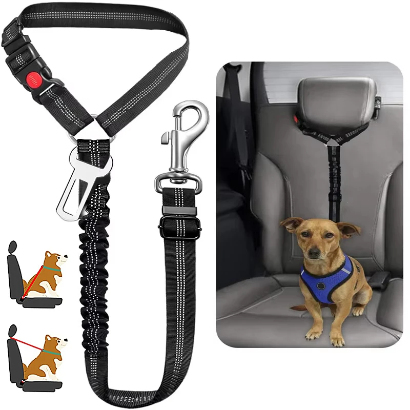 Solid Dog Harness Leash Pet Car Seat Belt Heavy Duty Elastic Safety Belt Adjustable For (2 in 1) 1005012071583213