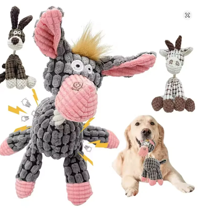 Interactive Cotton Rope Donkey Toy Grey/Brown Plush Sound Pet Training Game for Kittens and Dogs 1005012075116780