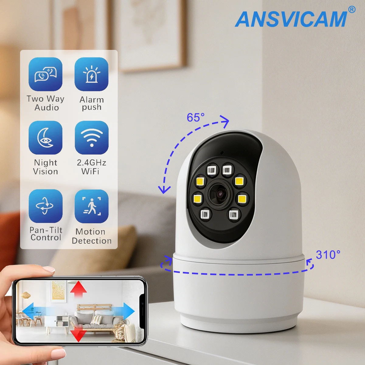 Pan & Tilt Pet Dog Camera 2.4GHz Wifi Indoor Security Cam with Two-Way Audio & Night Vision 1005012083917676