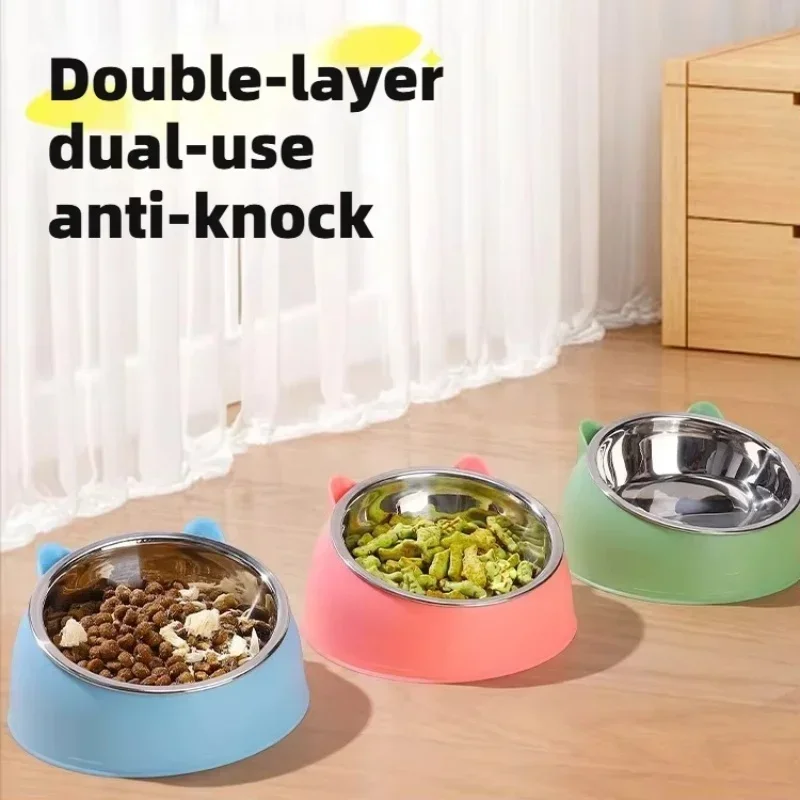 Stainless Steel Cat Bowl with Non Slip Base Cute Ear Design Elevated Pet Food Water for Dog Kitten 1005012085207518