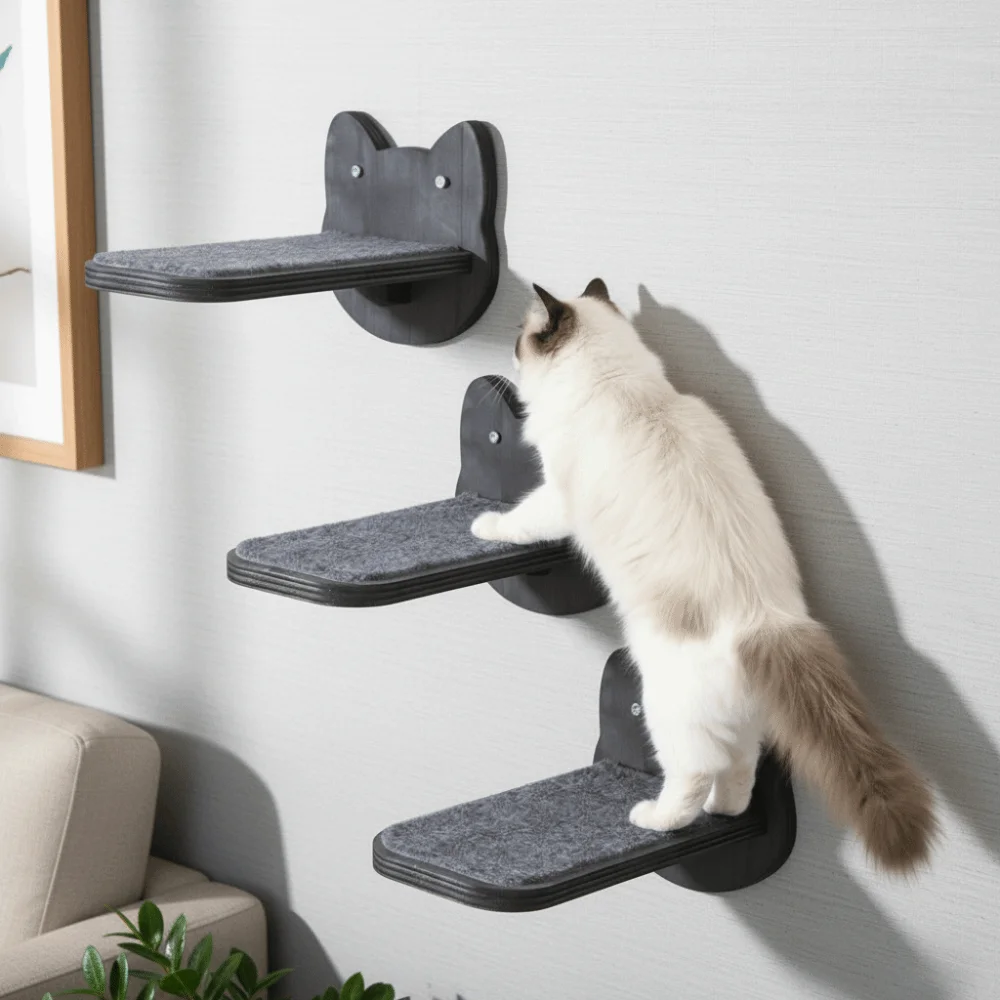 Wooden Cat Climbing Shelves Wear Resistant Scratching Pads Wall Mounted Tree Floating Stairs Sturdy 1005012090317240