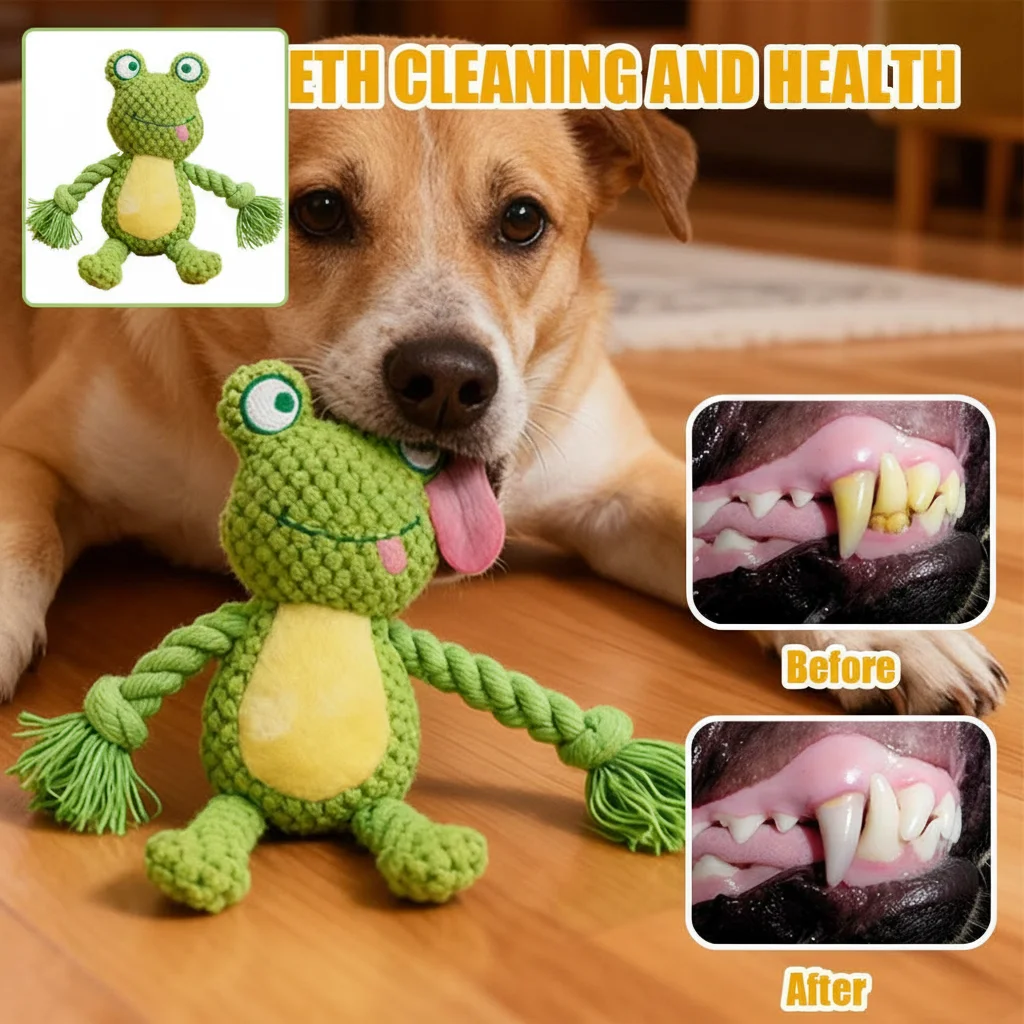 Interactive Pet Cotton Rope Toy for Dogs, Voice Simulation Tug of War Training Supplies Fox Frog Pig 1005012094875246