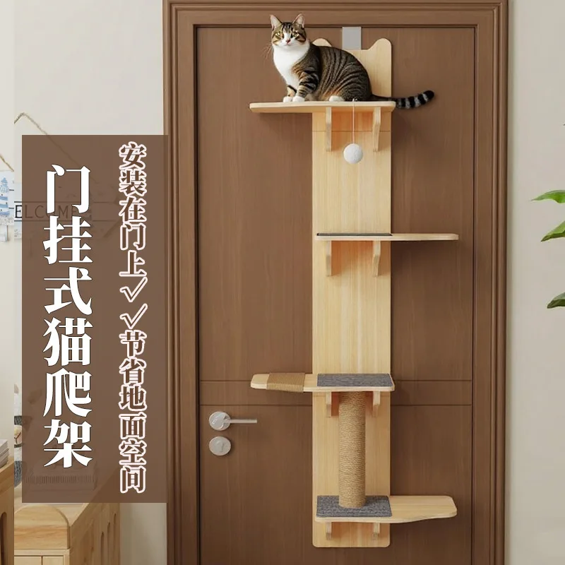 Natural Solid Wood Over the Door Cat Tree Sisal Scratching Post Space Saving Climbing Perch Cat Toy 1005012094965189