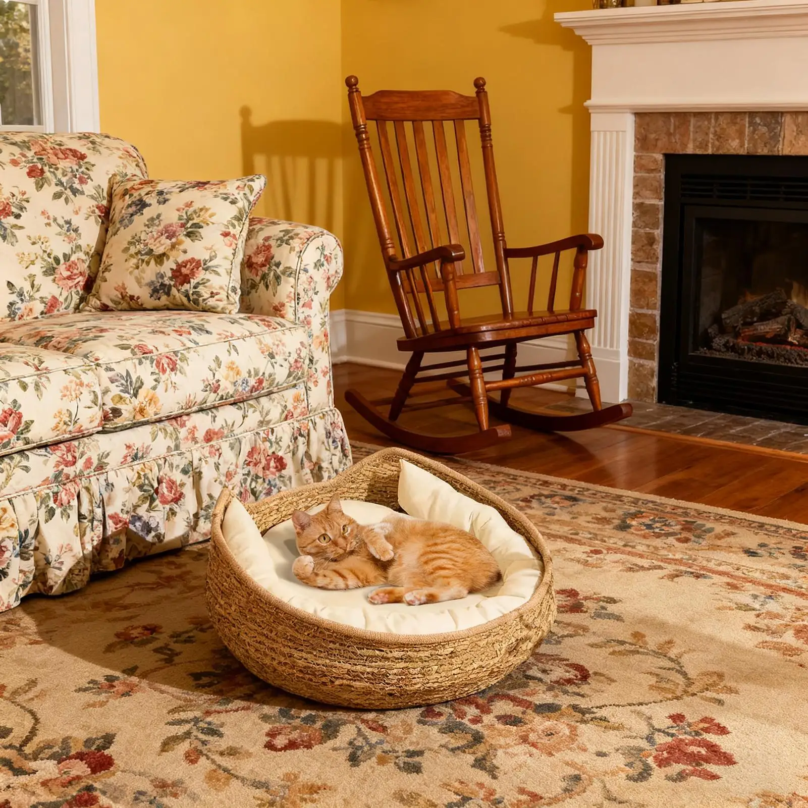 Cat Bed Basket Cushion Hand Craft Woven and Pillow Mat All Season Weaving Pet Sleeping Rest 1005012095669100
