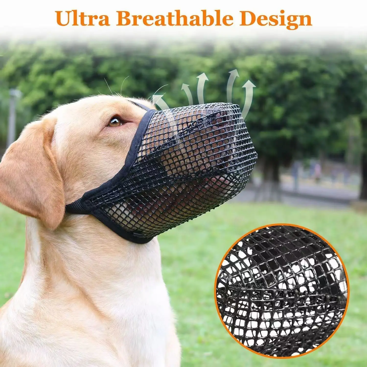 Dog Mouth Cover Breathable Mesh Muzzle for Large Dogs Anti-Bite Anti-Bark Anti-Eating Mask Golden 1005012096033601