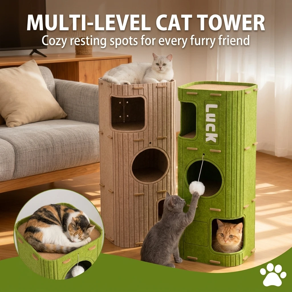 Multi-Layer Felt Cat Cave Tree House Lint-Free Self-Assembly Enclosed Bed Scratch Board Design 1005012097674073