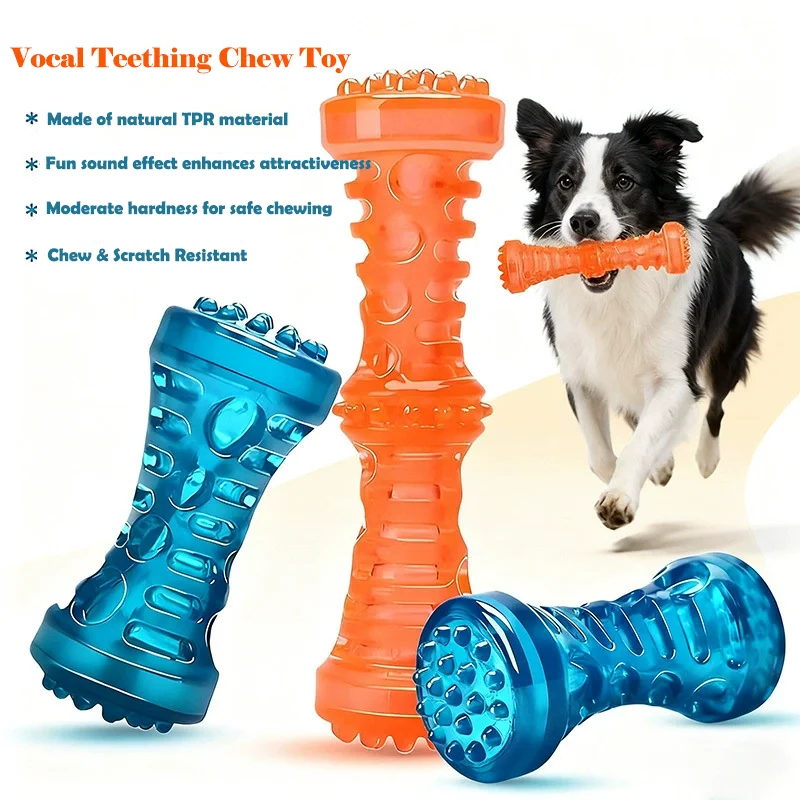 Tpr Squeaky Dog Bone Molar Toy Durable Chew Resistant Teething Stick Toy for Small Medium Large 1005012098222994