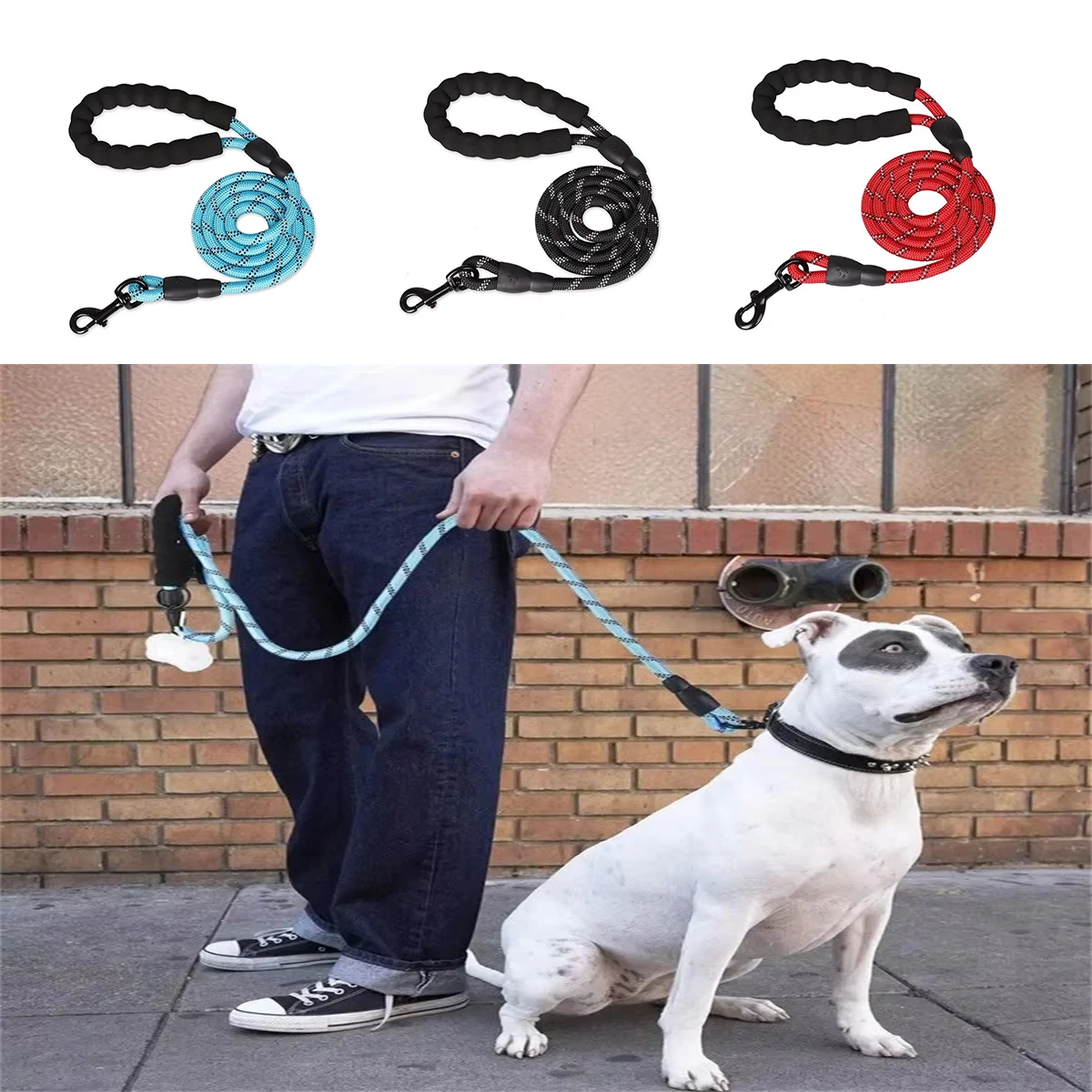 Reflective Dog Leash with Comfortable Padded Handle, Double Heavy Duty Traction Rope for Strong Dogs 1005012098675549